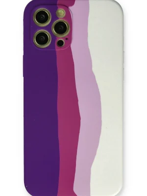Newface iPhone 12 Pro Max Kılıf Ebruli Lansman Silikon - Mor-Beyaz