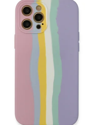 Newface iPhone 12 Pro Max Kılıf Ebruli Lansman Silikon - Pembe-Lila