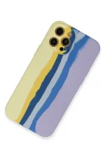 Newface iPhone 12 Pro Max Kılıf Ebruli Lansman Silikon - Sarı-Lila - Görsel 2