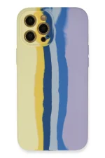 Newface iPhone 12 Pro Max Kılıf Ebruli Lansman Silikon - Sarı-Lila