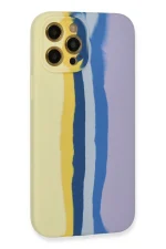 Newface iPhone 12 Pro Max Kılıf Ebruli Lansman Silikon - Sarı-Lila - Görsel 3