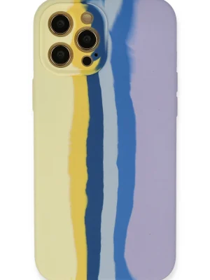 Newface iPhone 12 Pro Max Kılıf Ebruli Lansman Silikon - Sarı-Lila