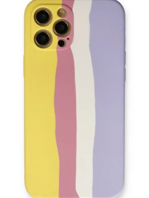 Newface iPhone 12 Pro Max Kılıf Ebruli Lansman Silikon - Sarı-Mavi