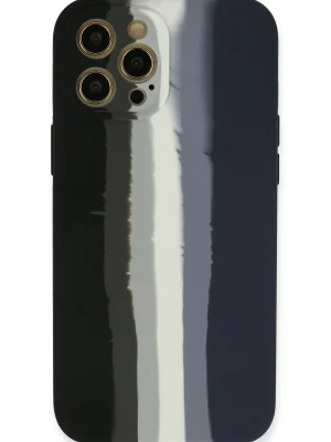 Newface iPhone 12 Pro Max Kılıf Ebruli Lansman Silikon - Siyah-Lacivert