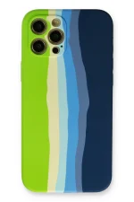 Newface iPhone 12 Pro Max Kılıf Ebruli Lansman Silikon - Yeşil-Koyu Yeşil