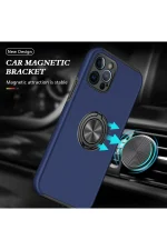 Newface iPhone 12 Pro Max Kılıf Elit Yüzüklü Kapak - Lacivert - Görsel 5