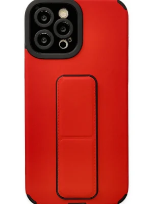 Newface iPhone 12 Pro Max Kılıf Mega Standlı Silikon - Kırmızı