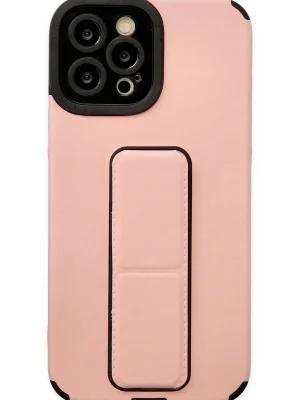 Newface iPhone 12 Pro Max Kılıf Mega Standlı Silikon - Pudra