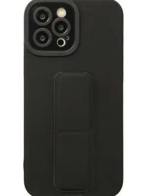Newface iPhone 12 Pro Max Kılıf Mega Standlı Silikon - Siyah