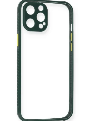 Newface iPhone 12 Pro Max Kılıf Miami Şeffaf Silikon - Koyu Yeşil