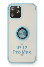 Newface iPhone 12 Pro Max Kılıf Montreal Yüzüklü Silikon Kapak - Buz Mavi