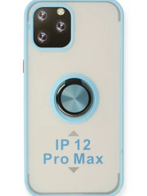 Newface iPhone 12 Pro Max Kılıf Montreal Yüzüklü Silikon Kapak - Buz Mavi