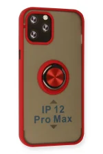 Newface iPhone 12 Pro Max Kılıf Montreal Yüzüklü Silikon Kapak - Kırmızı - Görsel 2