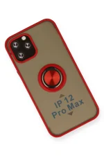 Newface iPhone 12 Pro Max Kılıf Montreal Yüzüklü Silikon Kapak - Kırmızı - Görsel 3