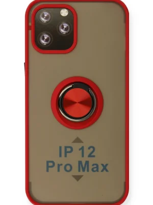 Newface iPhone 12 Pro Max Kılıf Montreal Yüzüklü Silikon Kapak - Kırmızı