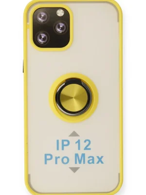 Newface iPhone 12 Pro Max Kılıf Montreal Yüzüklü Silikon Kapak - Sarı