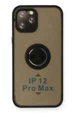 Newface iPhone 12 Pro Max Kılıf Montreal Yüzüklü Silikon Kapak - Siyah