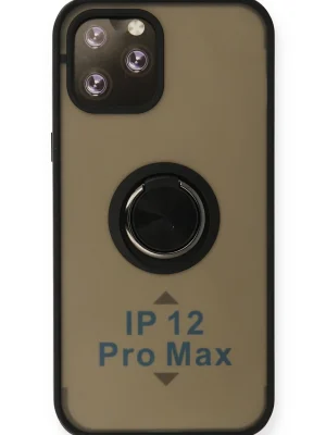 Newface iPhone 12 Pro Max Kılıf Montreal Yüzüklü Silikon Kapak - Siyah