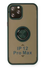 Newface iPhone 12 Pro Max Kılıf Montreal Yüzüklü Silikon Kapak - Yeşil