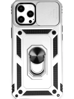 Newface iPhone 12 Pro Max Kılıf Pars Lens Yüzüklü Silikon - Gümüş