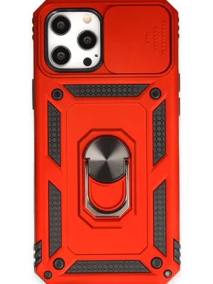 Newface iPhone 12 Pro Max Kılıf Pars Lens Yüzüklü Silikon - Kırmızı