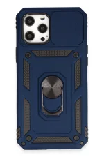 Newface iPhone 12 Pro Max Kılıf Pars Lens Yüzüklü Silikon - Lacivert