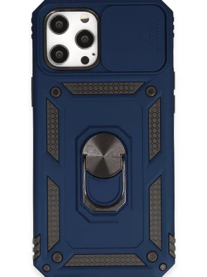 Newface iPhone 12 Pro Max Kılıf Pars Lens Yüzüklü Silikon - Lacivert