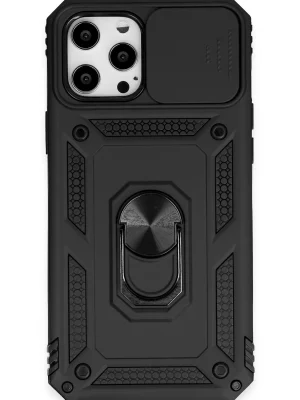 Newface iPhone 12 Pro Max Kılıf Pars Lens Yüzüklü Silikon - Siyah