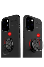 Newface iPhone 12 Pro Max Kılıf Range Yüzüklü Silikon - Siyah-Kırmızı - Görsel 3