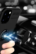 Newface iPhone 12 Pro Max Kılıf Range Yüzüklü Silikon - Siyah-Kırmızı - Görsel 4