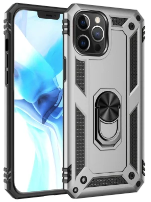 Newface iPhone 12 Pro Max Kılıf Sofya Yüzüklü Silikon Kapak - Gümüş