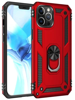 Newface iPhone 12 Pro Max Kılıf Sofya Yüzüklü Silikon Kapak - Kırmızı