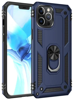 Newface iPhone 12 Pro Max Kılıf Sofya Yüzüklü Silikon Kapak - Lacivert