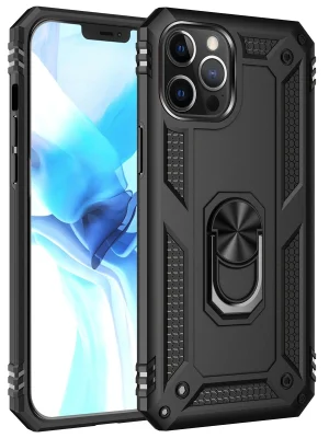 Newface iPhone 12 Pro Max Kılıf Sofya Yüzüklü Silikon Kapak - Siyah