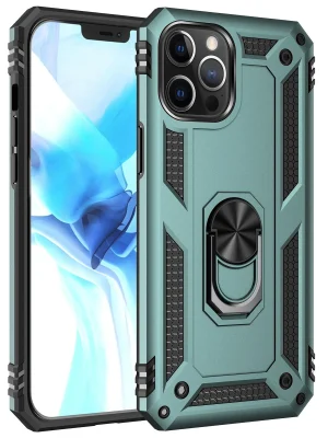 Newface iPhone 12 Pro Max Kılıf Sofya Yüzüklü Silikon Kapak - Yeşil