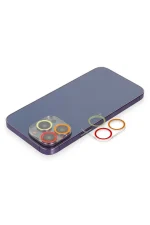 Newface iPhone 12 Pro Max Renkli Kamera Lens Koruma Cam - Turuncu-Kırmızı