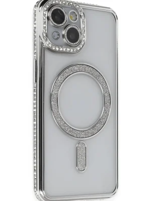 Newface iPhone 13 Kılıf Joke Simli Magneticsafe Kılıf - Gümüş