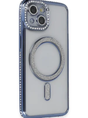 Newface iPhone 13 Kılıf Joke Simli Magneticsafe Kılıf - Mavi