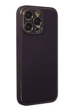 Newface iPhone 13 Pro Kılıf Coco Deri Silikon Kapak - Derin Mor - Görsel 2