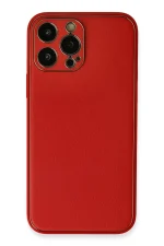 Newface iPhone 13 Pro Kılıf Coco Deri Silikon Kapak - Kırmızı