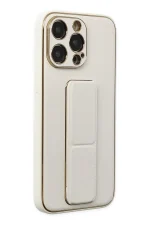 Newface iPhone 13 Pro Kılıf Coco Deri Standlı Kapak - Beyaz - Görsel 2