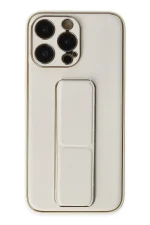 Newface iPhone 13 Pro Kılıf Coco Deri Standlı Kapak - Beyaz