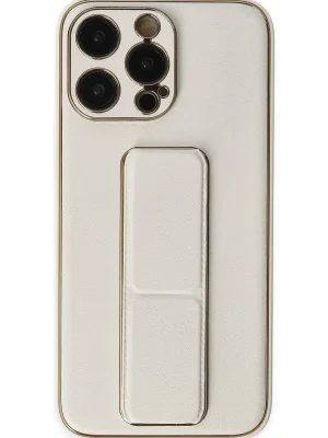 Newface iPhone 13 Pro Kılıf Coco Deri Standlı Kapak - Beyaz