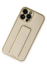 Newface iPhone 13 Pro Kılıf Coco Deri Standlı Kapak - Gold - Görsel 2