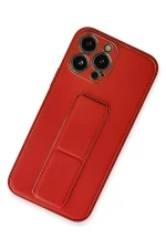 Newface iPhone 13 Pro Kılıf Coco Deri Standlı Kapak - Kırmızı - Görsel 2