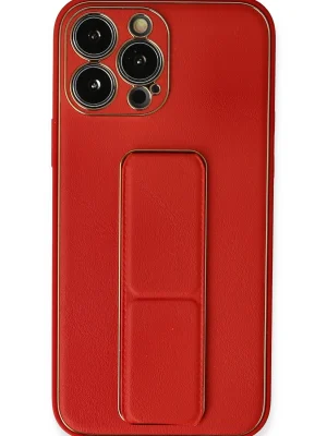 Newface iPhone 13 Pro Kılıf Coco Deri Standlı Kapak - Kırmızı