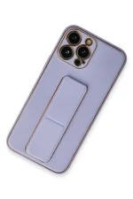 Newface iPhone 13 Pro Kılıf Coco Deri Standlı Kapak - Lila - Görsel 2