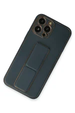 Newface iPhone 13 Pro Kılıf Coco Deri Standlı Kapak - Mavi - Görsel 2