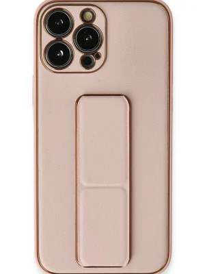 Newface iPhone 13 Pro Kılıf Coco Deri Standlı Kapak - Pembe