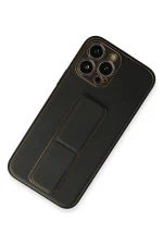 Newface iPhone 13 Pro Kılıf Coco Deri Standlı Kapak - Siyah - Görsel 2